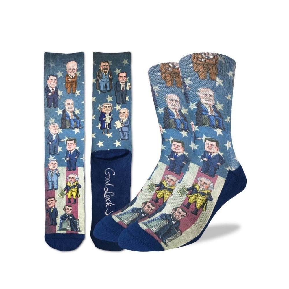 NEW Good Luck Sock Mens Past Presidents of United States Blue Crew Size 8-13
